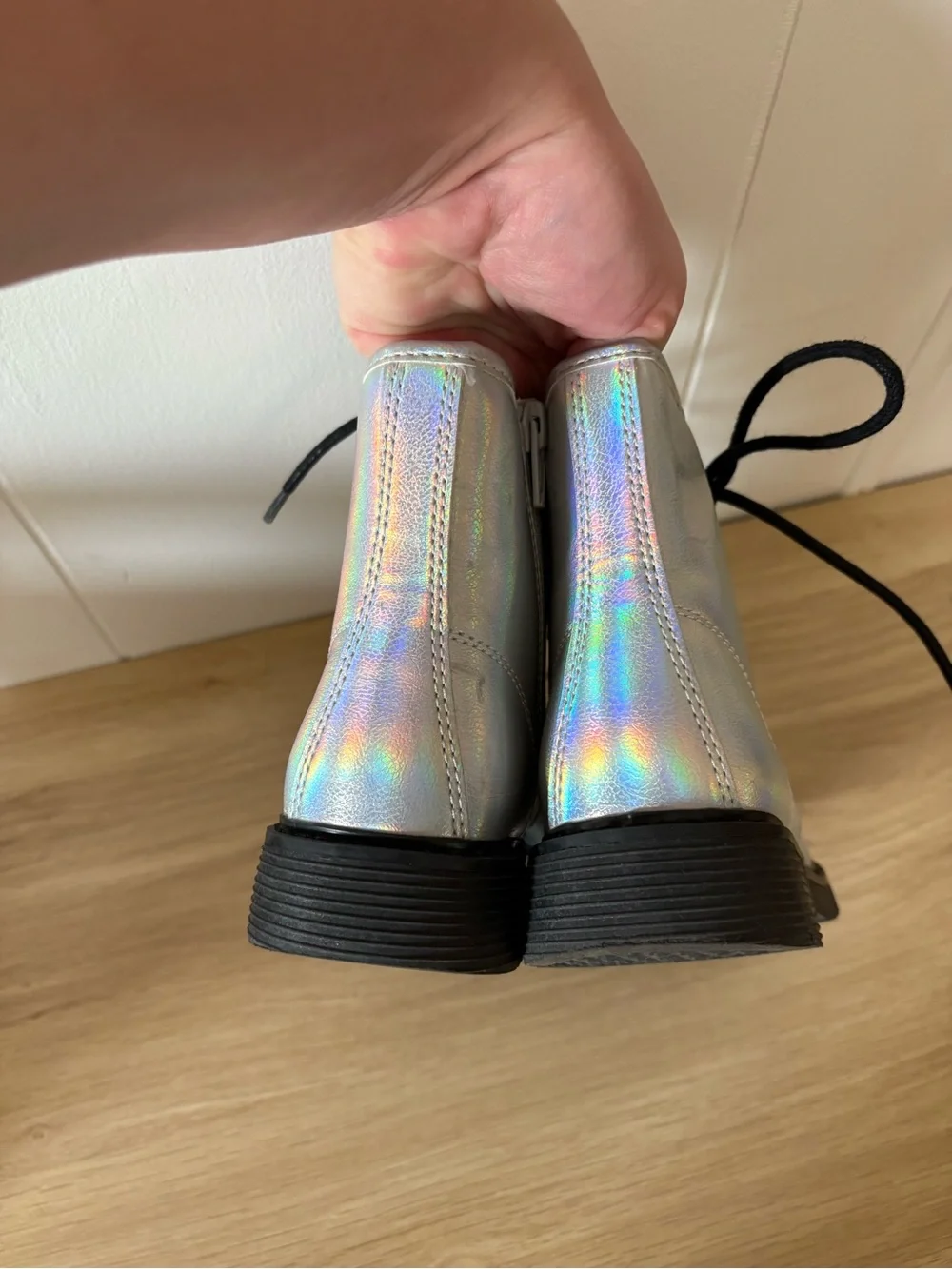 The Children's Place Iridescent Holographic Combat Boots with Black Soles